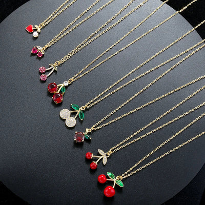 ZHUKOU Copper And Enamel Oil Drip Craft Red Cherry Pendant Necklace Personalised Jewellery Gift: VL635 – Halskette