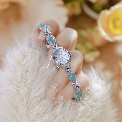 BS Bienenschwester FA1859 Damen Quarzuhr – Hochwertige Legierung mit Jade-Armband, Wasserfest, Elegante Dress-Uhr