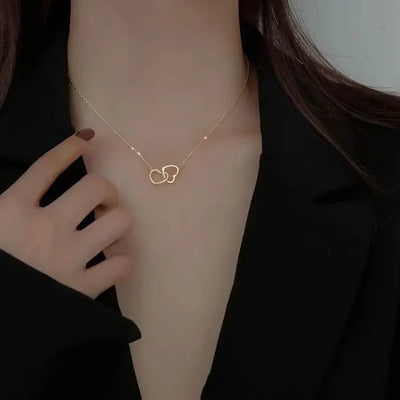 Simple Double Heart Pendant Necklace Couple Stainless Steel Choker Gold Color Chain Wedding Party Friends Jewelry Gift – Halskette