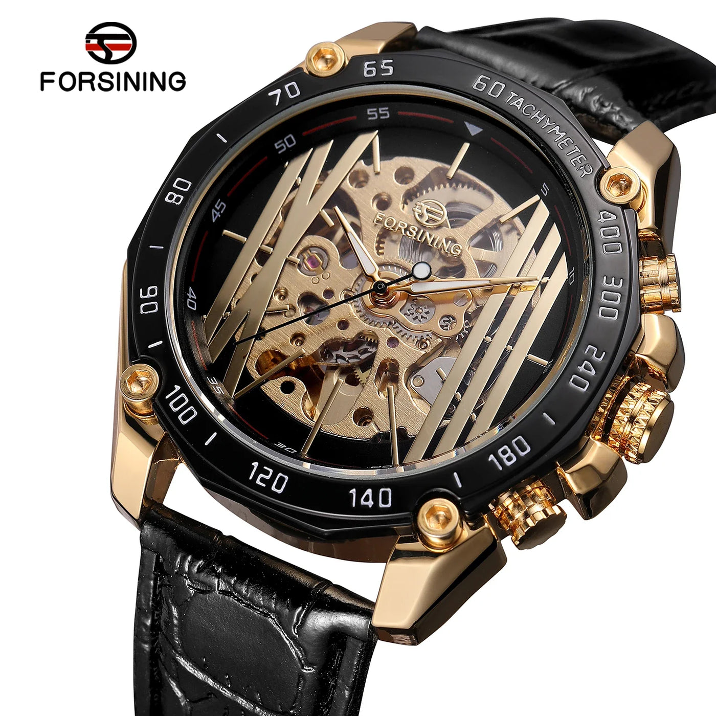 FORSINING Designer Luxury Steel Skeleton Mechanical