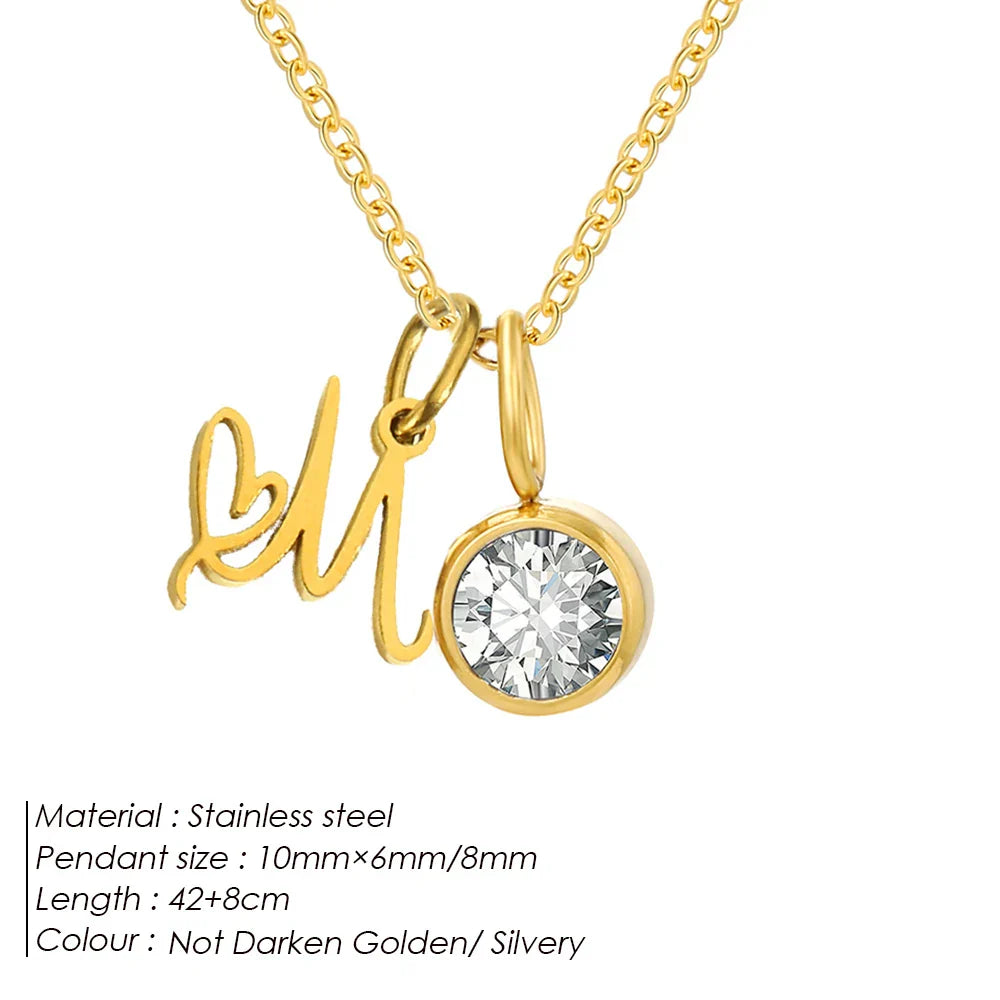 eManco Sparkling Birthstone Necklaces Uppercase Initials A-Z Pendant Stainless Steel Gold Plated Necklace Fashion 's Jewelr – Halskette