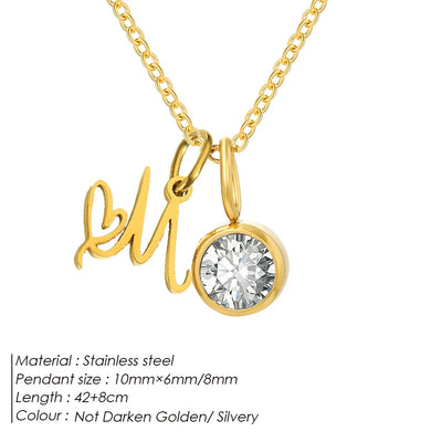 eManco Sparkling Birthstone Necklaces Uppercase Initials A-Z Pendant Stainless Steel Gold Plated Necklace Fashion 's Jewelr – Halskette