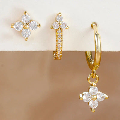 3PCS Fashion Stainless Steel Flower Small Hoop Earrings Set 18K Gold Plated Huggie Cartilage Piercing Jewelry aretes