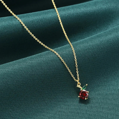 ZHUKOU Copper And Enamel Oil Drip Craft Red Cherry Pendant Necklace Personalised Jewellery Gift: VL635 – Halskette