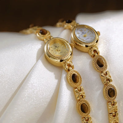 BS Bienenschwester FA1859 Damen Quarzuhr – Hochwertige Legierung mit Jade-Armband, Wasserfest, Elegante Dress-Uhr