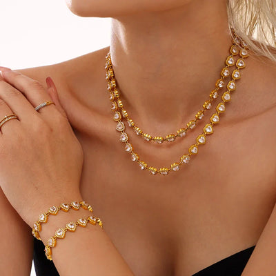 Trendy Stainless Steel Cuban Chain Necklace Bracelet White Zircon Inlaid Luxury Charm Bangle Jewelry Gift – Halskette