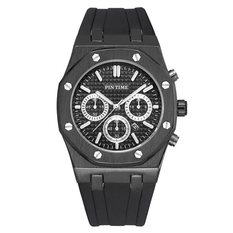 PINTIME Luxus Quarz Armbanduhr für Herren, Wasserdicht, Edelstahl, Sportliche Design Uhr, 42 mm Zifferblatt
