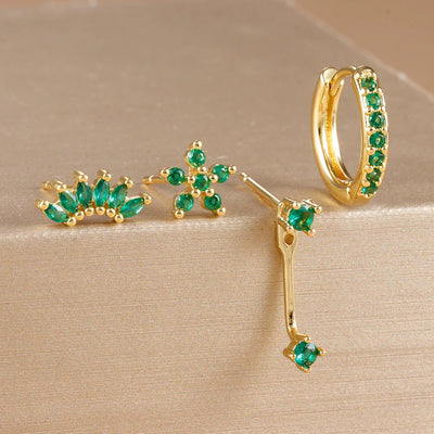 4PCS Stainless Steel Circle Huggie Hoop Earrings Set Gold Color Unique Zircon Flower Stud Earring Piercing Jewelry