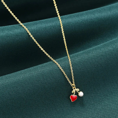 ZHUKOU Copper And Enamel Oil Drip Craft Red Cherry Pendant Necklace Personalised Jewellery Gift: VL635 – Halskette