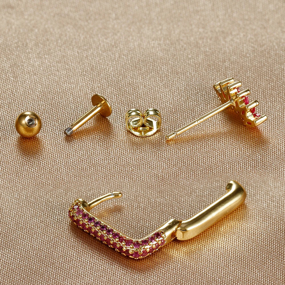 10 Styles Stainless Steel Piercing Earrings Set Geometry Colorful Zircon Huggie Hoop Earring Aesthetic Jewelry