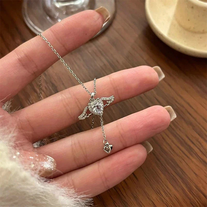 Fashion Pink Planet Heart Zircon Necklace Charm Aesthetic Clavicle Chain Necklace Valentines Day Gift Party Jewelry – Halskette
