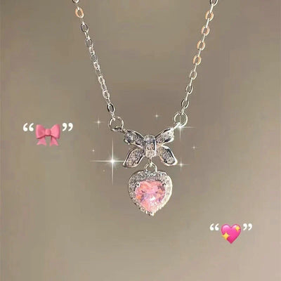 Fashion Pink Planet Heart Zircon Necklace Charm Aesthetic Clavicle Chain Necklace Valentines Day Gift Party Jewelry – Halskette