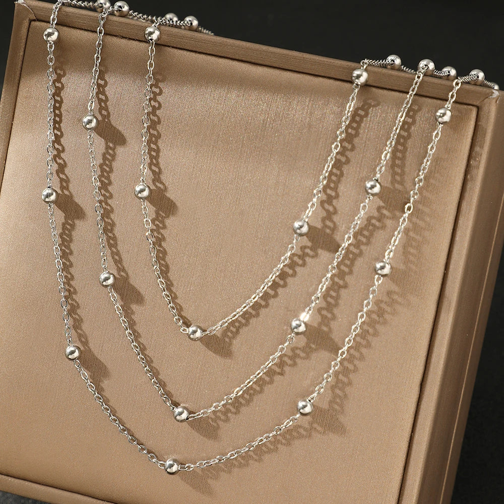 Stainless Steel Necklace High-end Atmosphere Delicate Beads Multi-Layers Chain Bone Necklace Jewelry Party Gifts – Halskette