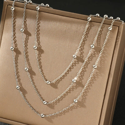 Stainless Steel Necklace High-end Atmosphere Delicate Beads Multi-Layers Chain Bone Necklace Jewelry Party Gifts – Halskette