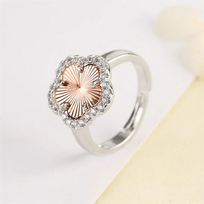 Blumenförmiger Einstellbarer Ring mit Emaille-Inlay und Zirkonia