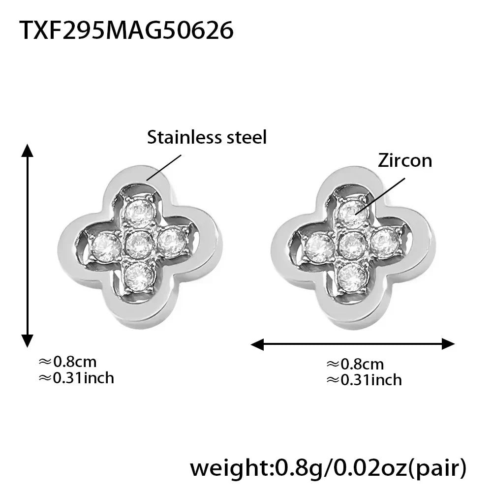 Liora Exquisite Luck Clover Zircon Stainless Steel Drop Pendant Chain Necklaces Stud Earrings Charm Wedding Jewelry