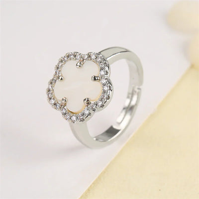 Blumenförmiger Einstellbarer Ring mit Emaille-Inlay und Zirkonia