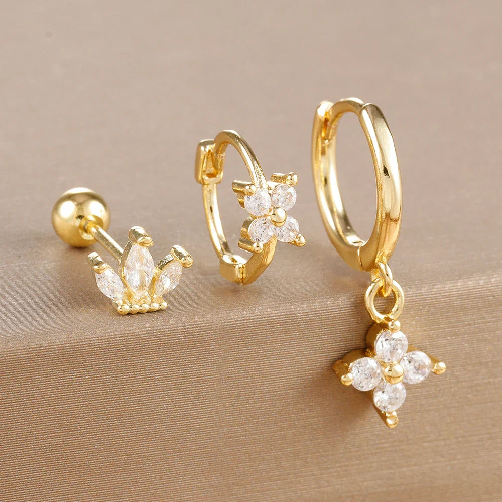 10 Styles Stainless Steel Piercing Earrings Set Geometry Colorful Zircon Huggie Hoop Earring Aesthetic Jewelry