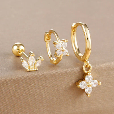 10 Styles Stainless Steel Piercing Earrings Set Geometry Colorful Zircon Huggie Hoop Earring Aesthetic Jewelry