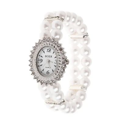 Bulusii Damen Vintage Armbanduhr mit Perlen & Strass, Digital, Elastisch und Verstellbar, Stilvolles Geschenk für Frauen