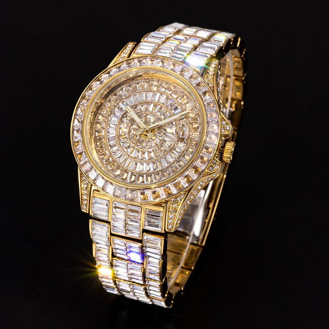 Ice Out Luxus Quarzuhr für Herren – Voll Diamant, Luminous Zeiger, 30m Wasserdicht, Edelstahl, Auto Date, Anti-Magnetisch