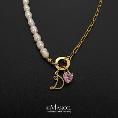 eManco Natural Freshwater Pearl Heart Stainless Steel Cubic Zirconia Pendant Necklace Aesthetic Luxury Chain Jewelry Gift – Halskette