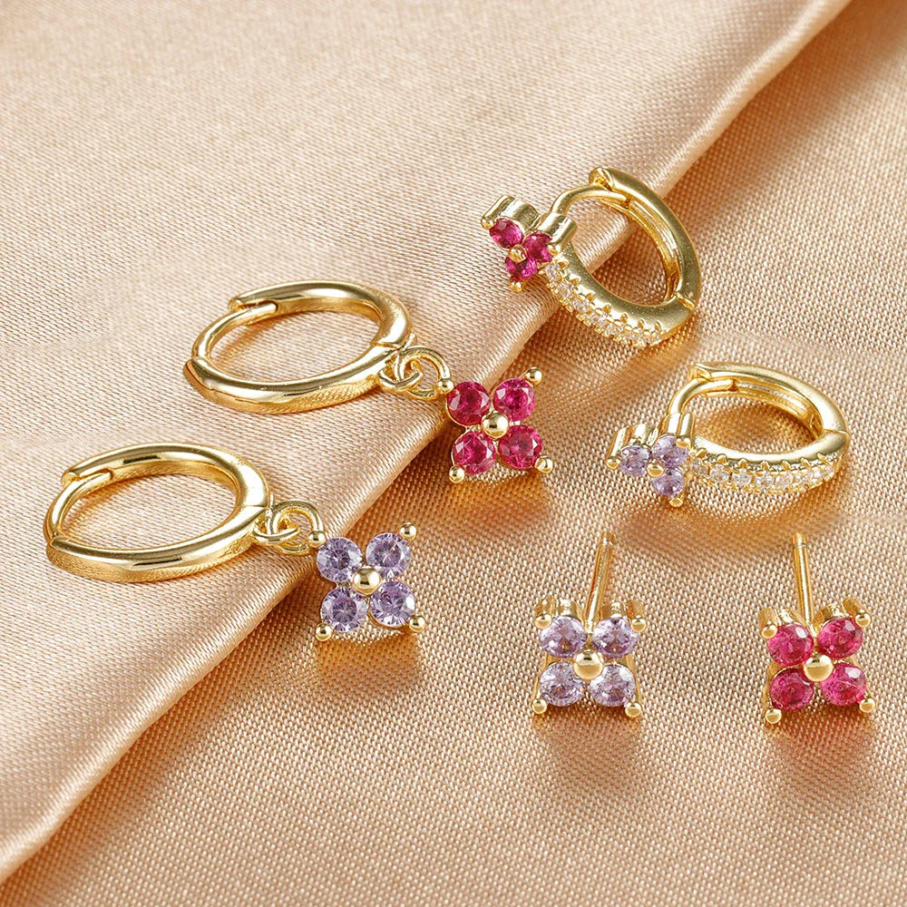 3PCS Fashion Stainless Steel Flower Small Hoop Earrings Set 18K Gold Plated Huggie Cartilage Piercing Jewelry aretes