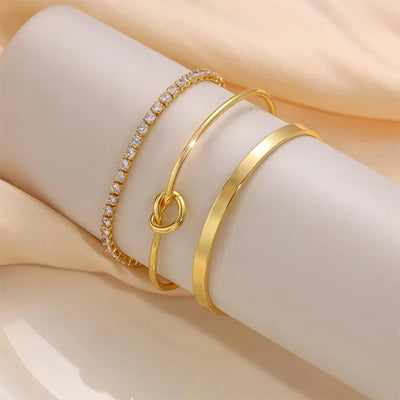 3pcs Stainless Steel Gold Plated Bracelets Adjustable Jewelry Gifts Luxury Zircon Chain Bangles Jewelry Accessories – Halskette