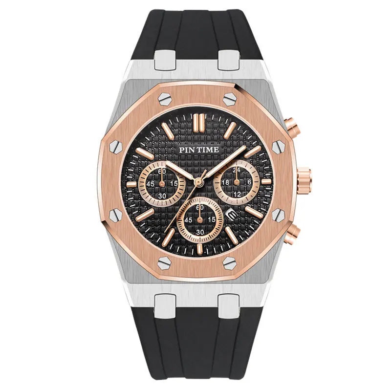 PINTIME Luxus Quarz Armbanduhr für Herren, Wasserdicht, Edelstahl, Sportliche Design Uhr, 42 mm Zifferblatt