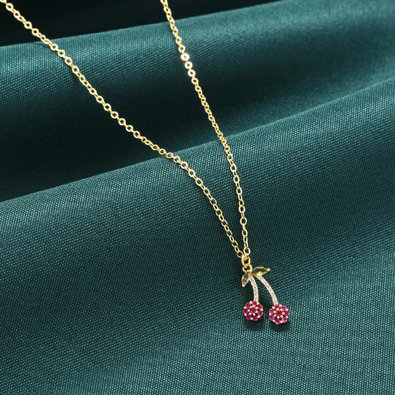 ZHUKOU Copper And Enamel Oil Drip Craft Red Cherry Pendant Necklace Personalised Jewellery Gift: VL635 – Halskette