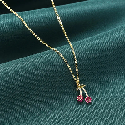 ZHUKOU Copper And Enamel Oil Drip Craft Red Cherry Pendant Necklace Personalised Jewellery Gift: VL635 – Halskette