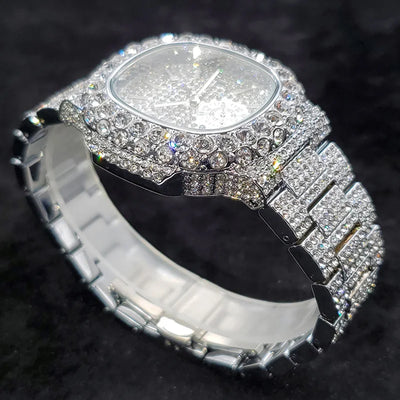 Luxus "Iced Out" Quarz-Armbanduhr für Herren – Edelstahl, Stoßfest, Wasserdicht