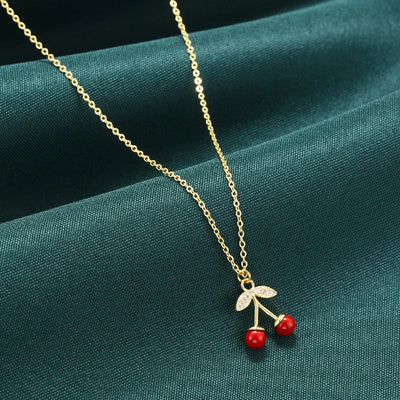 ZHUKOU Copper And Enamel Oil Drip Craft Red Cherry Pendant Necklace Personalised Jewellery Gift: VL635 – Halskette