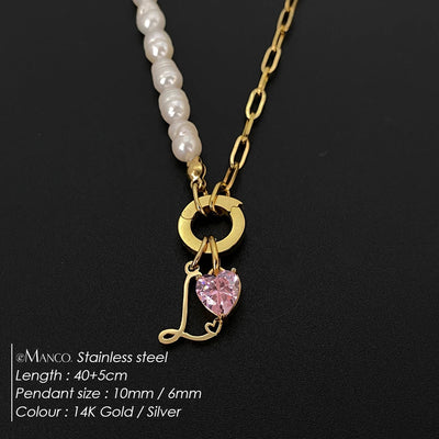 eManco Natural Freshwater Pearl Heart Stainless Steel Cubic Zirconia Pendant Necklace Aesthetic Luxury Chain Jewelry Gift – Halskette