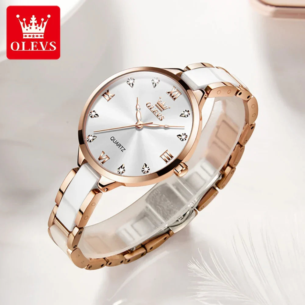 Olevs 5872 Damen Quarzuhr – Elegante Keramik Armbanduhr, Wasserdicht, Japanisches Uhrwerk