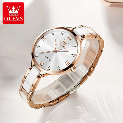 Olevs 5872 Damen Quarzuhr – Elegante Keramik Armbanduhr, Wasserdicht, Japanisches Uhrwerk