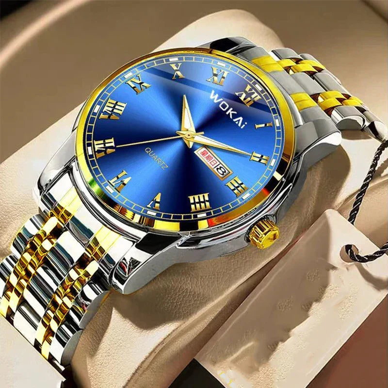 Mairuige Quarz Armbanduhr für Herren, Edelstahl, Wasserdicht, Leuchtzeiger, Elegantes Design
