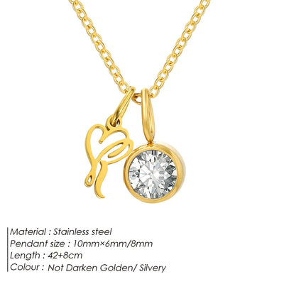 eManco Sparkling Birthstone Necklaces Uppercase Initials A-Z Pendant Stainless Steel Gold Plated Necklace Fashion 's Jewelr – Halskette
