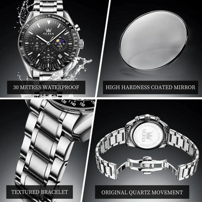 OLEVS Herren Quarz-Armbanduhr 3618 – Chronograph, Wasserdicht, Luminous