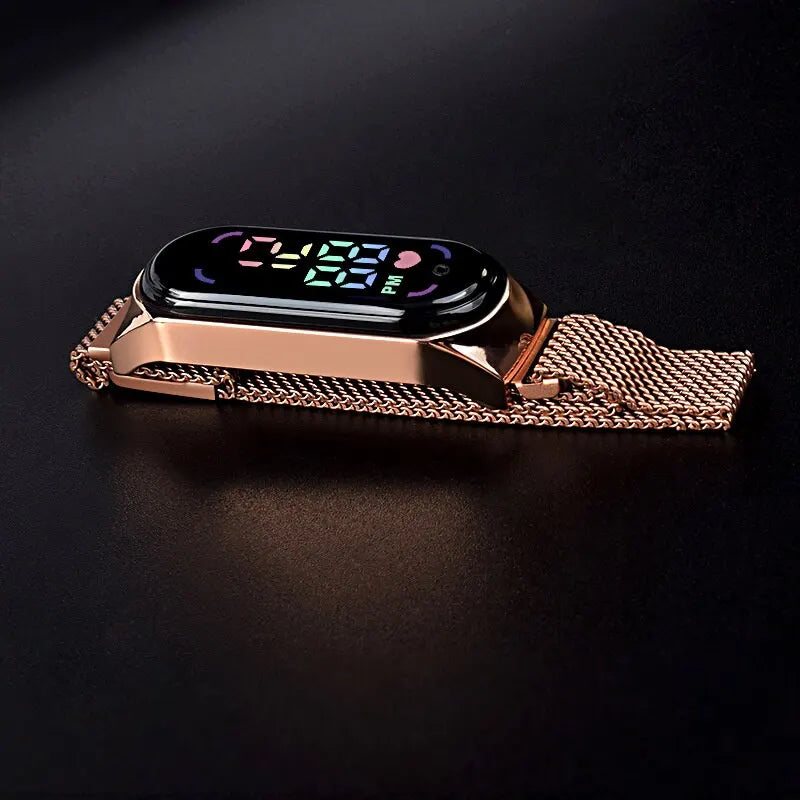 POPLOV Damen Digitaluhr mit LED-Touchscreen – Elegante Uhr mit Magnetarmband, wasserdicht & modern