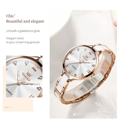Olevs 5872 Damen Quarzuhr – Elegante Keramik Armbanduhr, Wasserdicht, Japanisches Uhrwerk