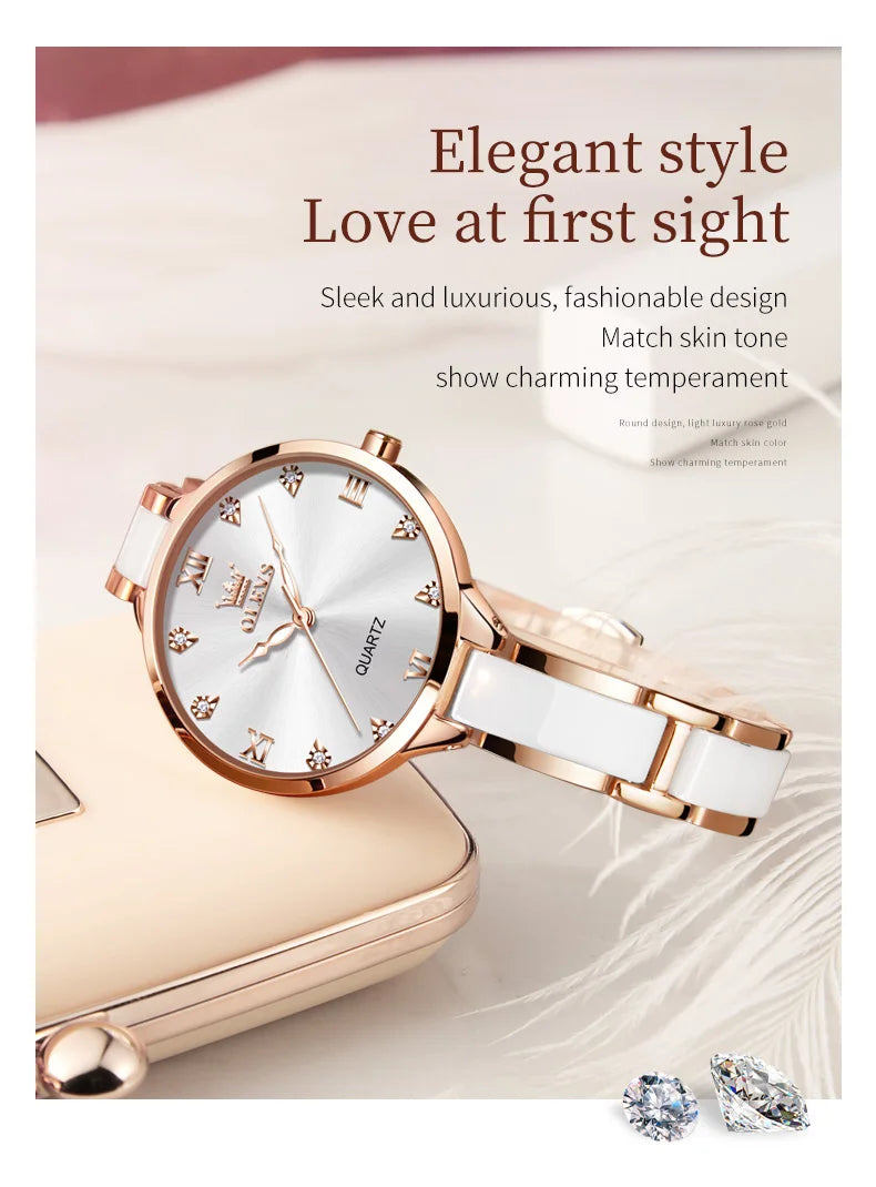 Olevs 5872 Damen Quarzuhr – Elegante Keramik Armbanduhr, Wasserdicht, Japanisches Uhrwerk