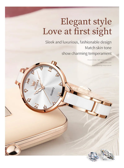 Olevs 5872 Damen Quarzuhr – Elegante Keramik Armbanduhr, Wasserdicht, Japanisches Uhrwerk