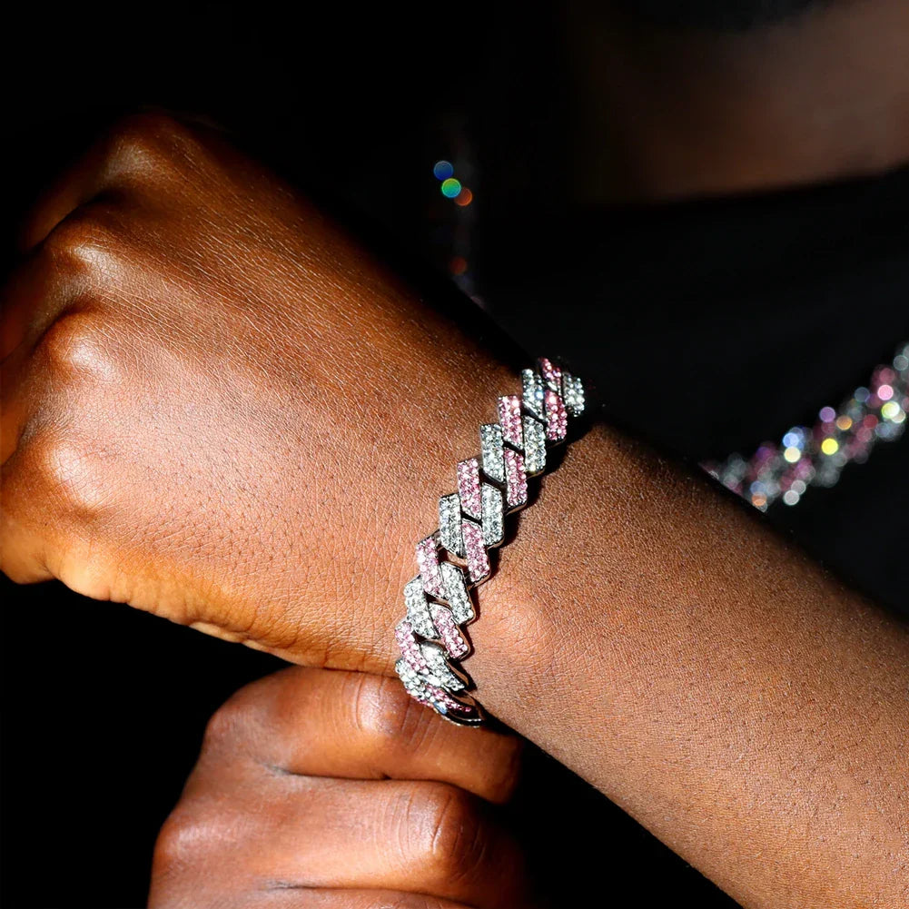 14MM Iced Prong Link Cuban Chain Bracelets Full Rhinestones Chunky Miami Cuban Bracelet Punk Hip Hop Jewelry Gift – Halskette