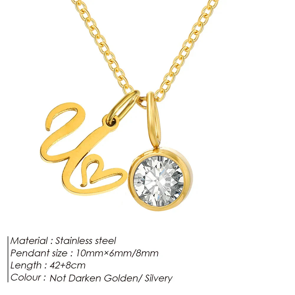 eManco Sparkling Birthstone Necklaces Uppercase Initials A-Z Pendant Stainless Steel Gold Plated Necklace Fashion 's Jewelr – Halskette