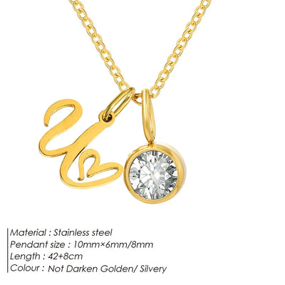 eManco Sparkling Birthstone Necklaces Uppercase Initials A-Z Pendant Stainless Steel Gold Plated Necklace Fashion 's Jewelr – Halskette