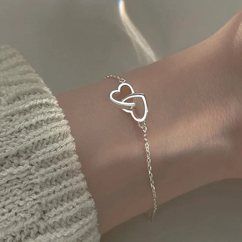 Simple Double Heart Pendant Necklace Couple Stainless Steel Choker Gold Color Chain Wedding Party Friends Jewelry Gift – Halskette