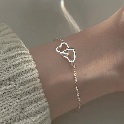 Simple Double Heart Pendant Necklace Couple Stainless Steel Choker Gold Color Chain Wedding Party Friends Jewelry Gift – Halskette