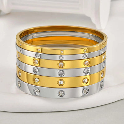 Luxurious Cubic Zircon Openable Bracelet ,Stainless Steel Round Bangle Bracelets,Charm Jewelry Gifts – Armband
