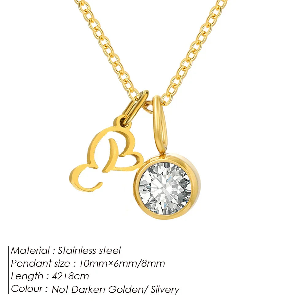 eManco Sparkling Birthstone Necklaces Uppercase Initials A-Z Pendant Stainless Steel Gold Plated Necklace Fashion 's Jewelr – Halskette
